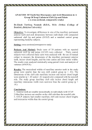 Arch dimensions and tooth size. Analysis Of Tooth Size Discrepancy And Arch Dimensions In Group Of Iraqi Unilateral Cleft Lip And Palate