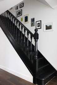 Black Painted Staircase In Litle Greene Jack Black Paint Blackinteriors Painted Stairs Black Stair Railing Black Staircase