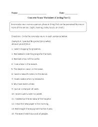 Practicing Concrete Nouns Worksheet Concrete Nouns Nouns Worksheet Abstract Nouns