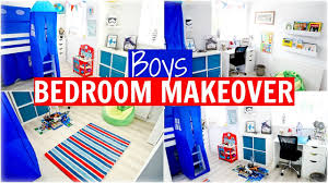 Fun boys bedroom design with blue bunk beds and great organization! Boys Bedroom Makeover Reveal Room Tour Red White Blue Youtube