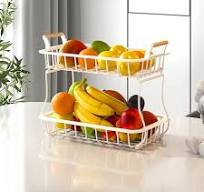 Amazon.com: GTAGGEE 2 Tier Fruit Storage Basket for Kitchen Countertop,  Bread and Vegetable Stand, Detachable Metal Rectangular Wire Basket, White  : ...