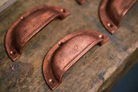 Copper cup handles for kitchen cabinets. New Solid Copper Cup Handles Handmade By Devol Copper Handles Kitchen Copper Hardware Kitchen Cup Handles