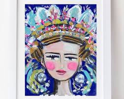 Warrior Girl Print Woman Art Impressionist Modern Abstract Girl Paper or  Canvas "fiona"
