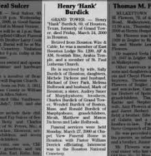 Obituary for Henry Burdick (Aged 69)
