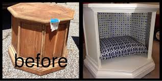 1970s Octagon Side Table Transformed Into A Dog Bed With Decoupaged Interior End Table Dog Bed Dog Bed Octagon Table