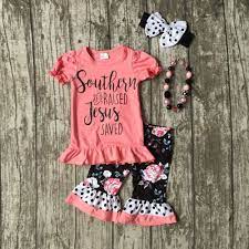 Southern Raised Jesus Saved Set Southern Baby Clothes Boutique Clothing Southern Little Girl Outfits