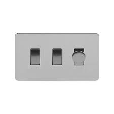 Coordinating claro wall plate sold separately. Soho Lighting Brushed Chrome Flat Plate 3 Gang Light Switch With 1 Dimmer The Soho Lighting Company Soho Lighting
