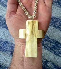 Massive Fossil Walrus Ivory Cross Pendant Necklace Cross Pendant Necklace Hand Fabricated Jewelry Fossil Jewelry