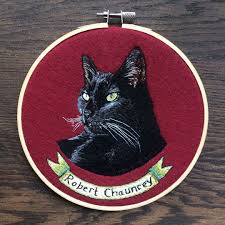 robert chauncey 6 pet portrait with name banner i always like immortalizing the hidden work before finishing the back pet portraits name banners textile art