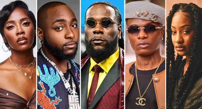 Davido, Wizkid, Burna Boy , tems and tiwa savage