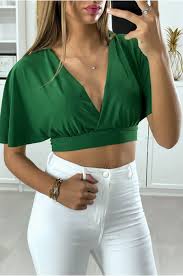 Maybe you would like to learn more about one of these? Crop Top Vert Col V Avec Attache Au Dos