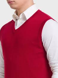 Men Red Classic Fit Solid Merino Wool Acrylic Blend Sleeveless V Neck –  MyRaymond