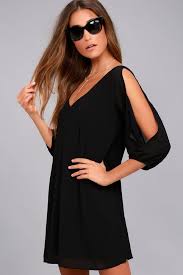 Lulu S Women S Shifting Dears Sheer Cold Split Sleeve Shift Dress Xl Black 63 Lulus Shiftdress Partycockta Black Long Sleeve Dress Dresses Black Long Sleeve