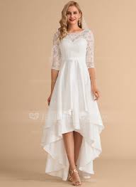 Make your wedding the envy of every bride with elegant a line satin lace wedding dresses from alibaba.com. A Line Scoop Neck Asymmetrical Satin Lace Wedding Dress 002215653 Jenjenhouse