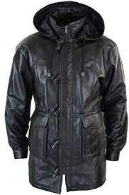 Lld Mens 3 4 Long Real Leather Duffle Jacket Coat Safari Detachable Hood Classic Black Xs Review Mens Leather Coats Black Leather Jacket Men Leather Duffle