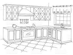 kitchen graphic room interior black white sketch illustration vector インテリアデザインのスケッチ インテリアスケッチ スケッチ