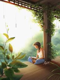 Peace Art Print Home Deco Reading Nature Lover Meditation Art Peijin Peace Art Dreamy Art Illustration Art Girl