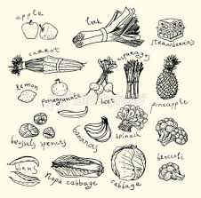 Fruits Vegetables Handwritten Letters Included The File Ai10 In Food Sketch Food Illustrations Free Vector Art