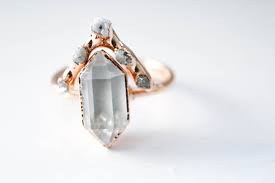 Dueling Diamonds Herkimer Diamond Raw Diamond Ring Set Morganite Engagement Ring Rose Gold Gold Diamond Wedding Band Womens Engagement Rings