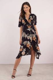 Spring Fling Black Floral Wrap Dress Spring Dresses Classy Floral Print Midi Dress Modest Summer Dresses