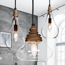 Lnc Tyrenia 7 5 In 1 Light Modern Farmhouse Black Birchwood Mini Pendant With Clear Dome Glass Shade A03544 The Home Depot