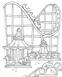 Carousel And Roller Coaster In Disney Parks Coloring Sheet Roller Coaster Drawing Roller Coaster Theme Amusement Park