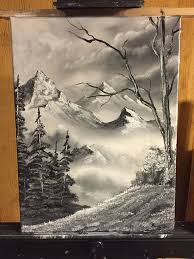 Black And White Oil Painting Landscape Bob Ross Style Original Landscape Oil Painting Quot Forever Quot Black And White 12in X 16in Stretc Oil Painting Landscape Landscape Paintings Bob Ross Art