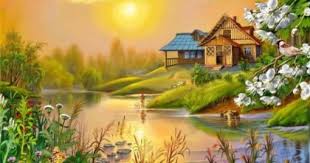 Gambar Lukisan Pemandangan Kampung I0 Jpg Pemandangan Lukisan Lukisan Rumah