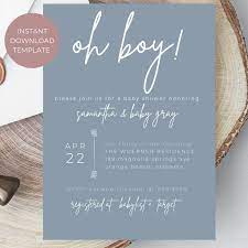 Editable Oh Boy Baby Shower Invitation Canva Baby Shower Etsy Boy Baby Shower Invitations Templates Blue Baby Shower Invitations Baby Shower Invitations For Boys