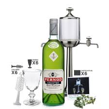 Kit De Degustation Pernod Absinthe 1 Bouteille 70cl 1 Fontaine 6 Verres 6 Cartes 6 Cuilleres Bouteille Cadeau Coffrets