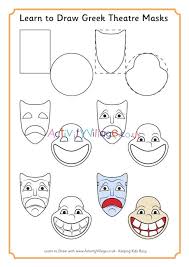 Colorful masks for skits and plays. Learn To Draw Greek Theatre Masks