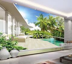 Envoi d'échantillons, garantie satisfait ou remboursé;, service clients disponible. Extension D Espace Papier Peint Photo Trompe L Åil Effet 3d Paysage Tropical Avec Les Cocotiers Vue Depuis Balcon Atelier Wybo Papier Peint Fresque Murale Idees Murales