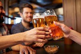 Happy Male Friends Drinking Beer At Bar Or Pub People Men Leisure Friendship Affiliate Bar Beer Pe Drinking Beer Beer Photography Friends Drinking