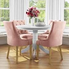 East west 9pc vancouver dining set table w/ 8 padded seat chairs in espresso. Small Round Dining Table In White With 4 Velvet Chairs In Pink Rhode Island Kaylee Furniture1 Round Dining Room Pink Dining Rooms Round Dining Room Table