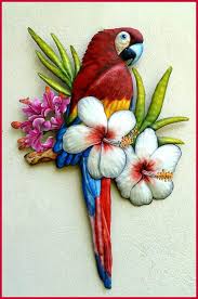 Metal Art Parrot Wall Hanging Hand Painted Metal Wall Decor Tropical Art Tropical Decor Scarlet Macaw Parrot T In 2020 Parrots Art Tropical Art Tropical Wall Art