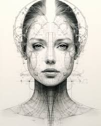 Hyper Realistic Schematic Woman Head Canvas Fine Art Print, Schematic  Illustration Woman Portait, Cyber Stlye Future World Canvas Wall Art