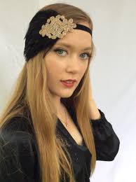 Champagne Beaded Feather Headband, Velvet Ribbon Elastic, 1920s Gatsby  Fascinator, Holiday Party Accessory