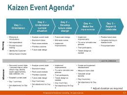 Kaizen Event Guide By Operational Excellence Consulting Kaizen Event Kaizen Event Agenda