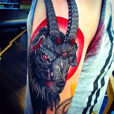 Traditional tattoo style happy goat. Best Goat Tattoo Idea