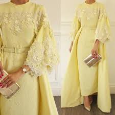 yellow prom dress 2020 long sleeve crew neckline lace appliques detachable skirt lace evening dresses lace evening dresses prom dresses yellow evening dresses