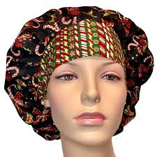 Scrub Caps Christmas Santa's Candy Canes-scrubheads-scrub Cap-christmas  Scrub Hat-fabric Scrub Hat-gingerbread-etsy Scrub Hats-bouffant Cap