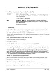 The memorandum of association must be in a prescribed form and must be authenticated by each subscriber. Articles Of Association Template By Business In A Box