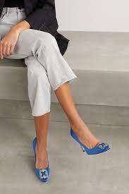Pop royalty and british royalty alike love manolo blahnik pumps for their theatrically regal style and detailing. Royal Blue Hangisi Embellished Satin Pumps Manolo Blahnik Net A Porter