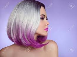 Find the perfect ombre hair stock photos and editorial news pictures from getty images. Colorful Dyed Ombre Hair Extensions Fashion Haircut Beauty Model Girl Blonde With Short Bob Purple Hairstyle Isolated On Purple Background Closeup Woman Portrait Stock Photo Picture And Royalty Free Image Image 93687005