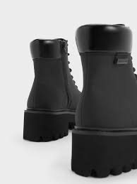 Black Ripley Ridged Sole Ankle Boots