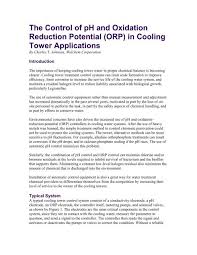 the control of ph and oxidation reduction potential