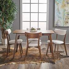 Check spelling or type a new query. Andrew Dining Set With 4 Chairs Langely Street Upholstery Colour Light Beige Finish Natural Walnut Solid Wood Dining Set Dining Room Design Dining Room Sets