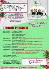 Didalam seminar, biasanya mendatangkan beberapa pembicara yang berkaitan seminar merupakan suatu bentuk pembelajaran di sekolah / universitas yang dilakukan dengan cara mengkaji permasalahan dan mendiskusikannya. Ulamak Anjur Seminar Wanita Pembangunan Keluarga Berita Parti Islam Se Malaysia Pas