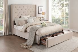 Ivory fully upholstered fabric queen bed set. Fairborn Beige Upholstered Storage Bed By Homelegance Furniturepick