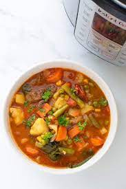Stew meat can easily be substituted for the ground beef in this recipe and following these directions will keep the same fast pressure cooking . Instant Pot Vegetable Beef Soup Healthy Dinner Hint Of Healthy